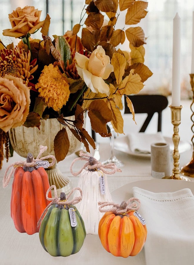 Etistta 4PCS Fall Harvest Pumpkin Figurine Tabletop Decor, 4 inch Polyresin Small Pumpkins Statue Decoration for Thanksgiving Home Decor - Image 4